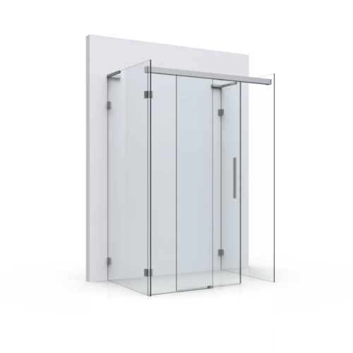 U-Dusche · eine Schiebetür · Laufschiene am Glas befestigt